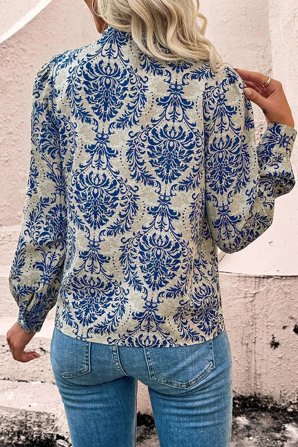 Printed Mock Neck Long Sleeve Shirt - SharpDuds