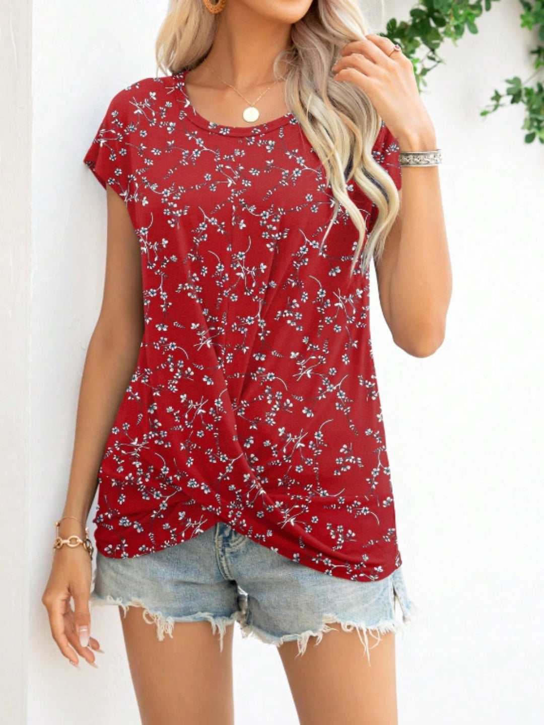 Printed Round Neck Short Sleeve T - Shirt - SharpDuds