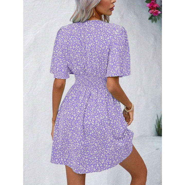 Printed V - Neck Half Sleeve Mini Dress - SharpDuds