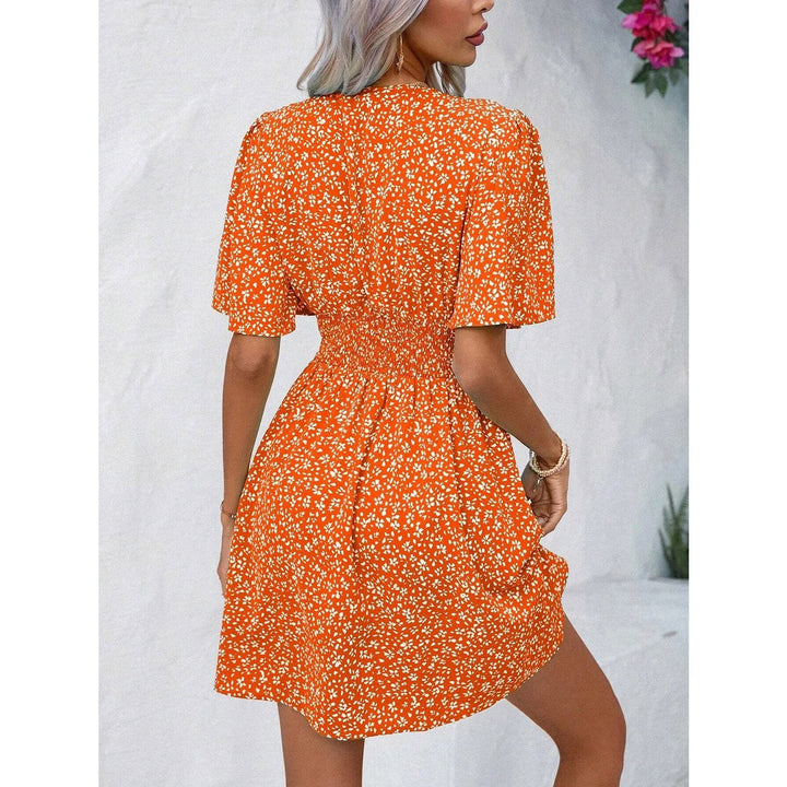 Printed V - Neck Half Sleeve Mini Dress - SharpDuds