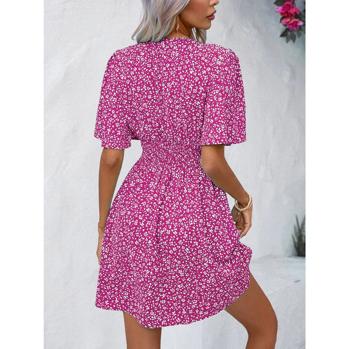 Printed V - Neck Half Sleeve Mini Dress - SharpDuds