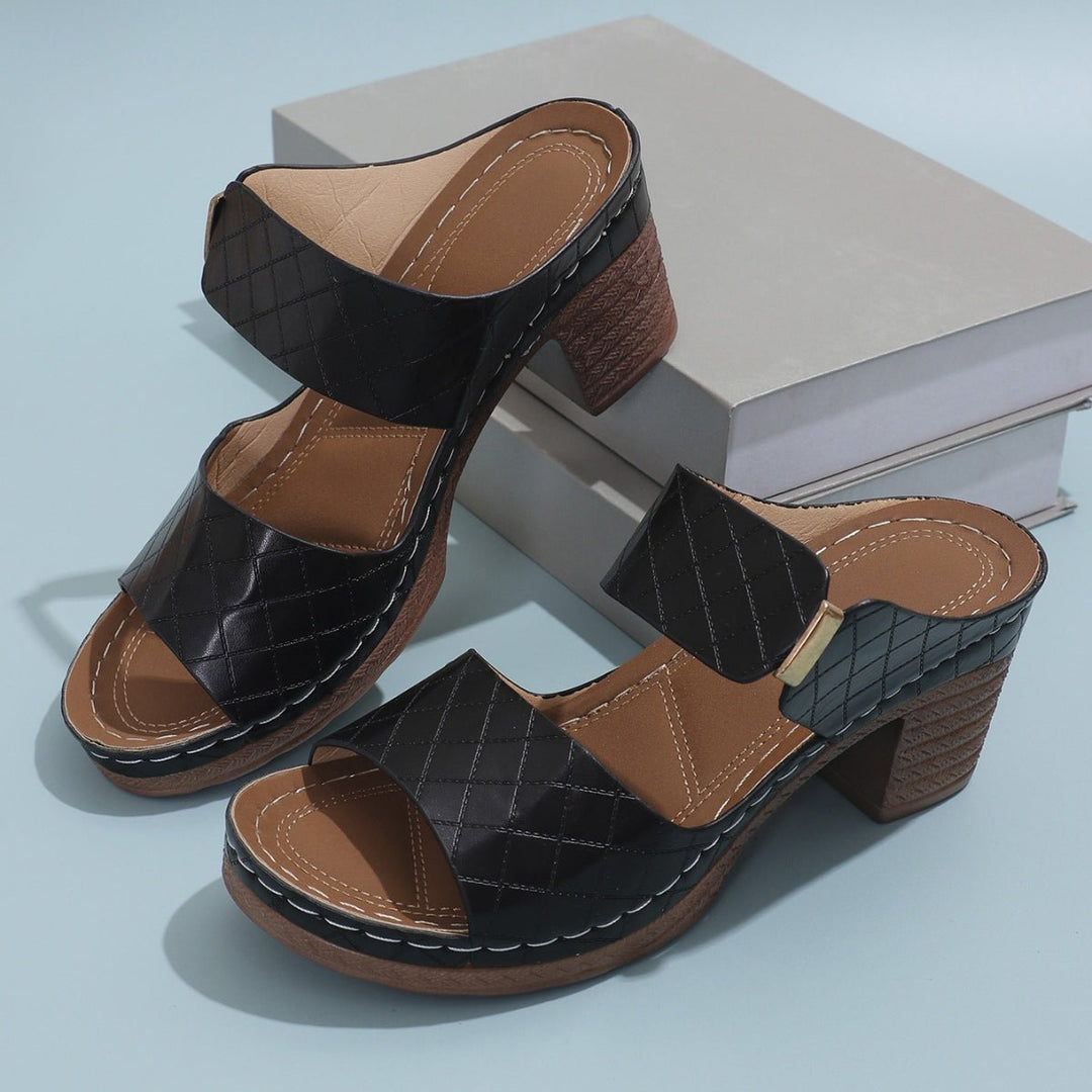 PU Leather Block Heel Sandals - SharpDuds