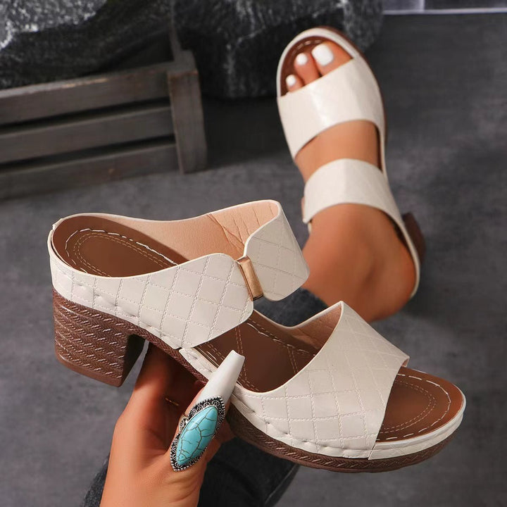 PU Leather Block Heel Sandals - SharpDuds