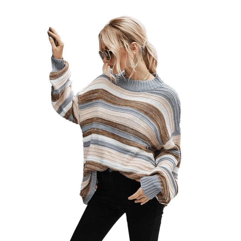 Pullover Plus Size Knitted Patchwork Sweater - www.SharpDuds.com