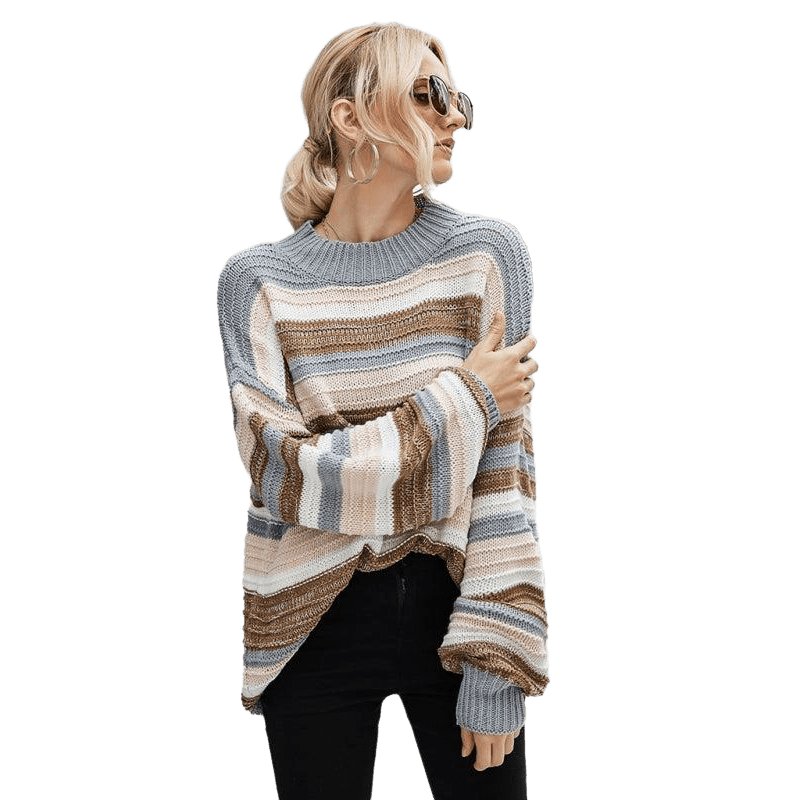 Pullover Plus Size Knitted Patchwork Sweater - www.SharpDuds.com