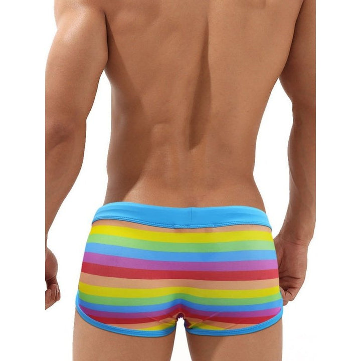 Rainbow Fashion Tethered Slit Boxer Swim Shorts - www.SharpDuds.com