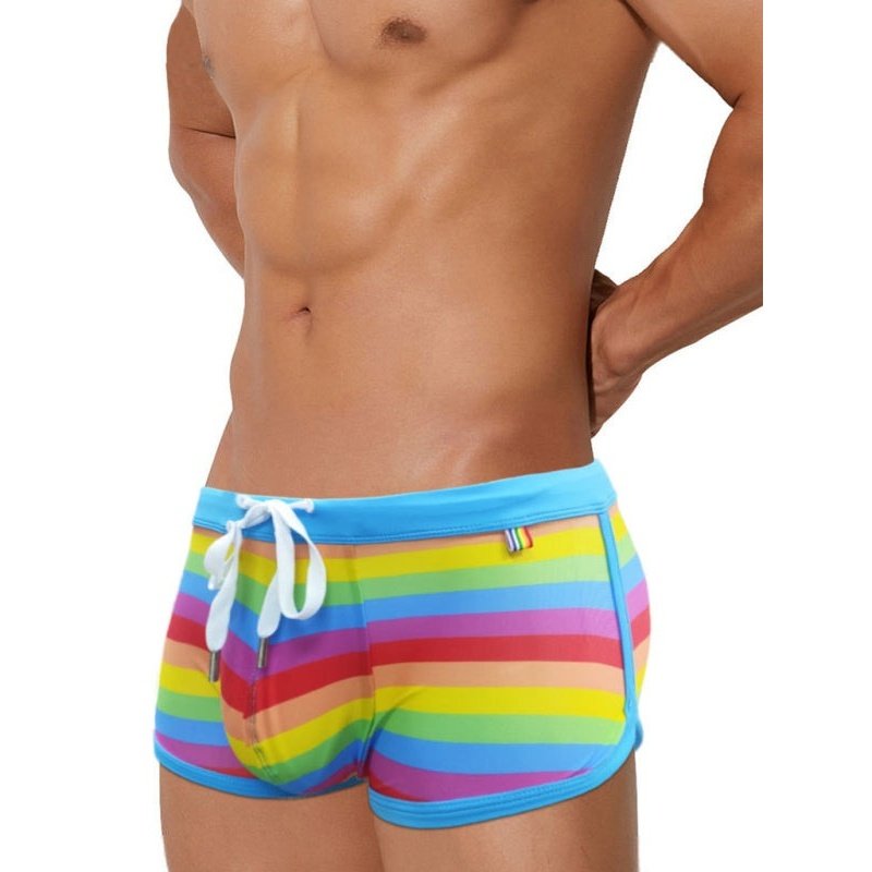 Rainbow Fashion Tethered Slit Boxer Swim Shorts - www.SharpDuds.com