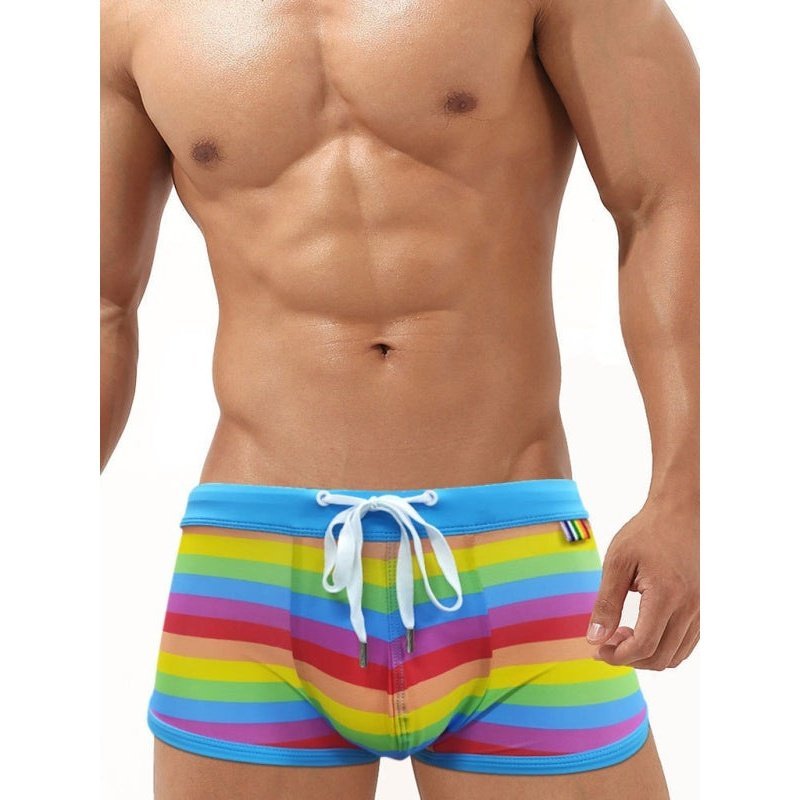 Rainbow Fashion Tethered Slit Boxer Swim Shorts - www.SharpDuds.com