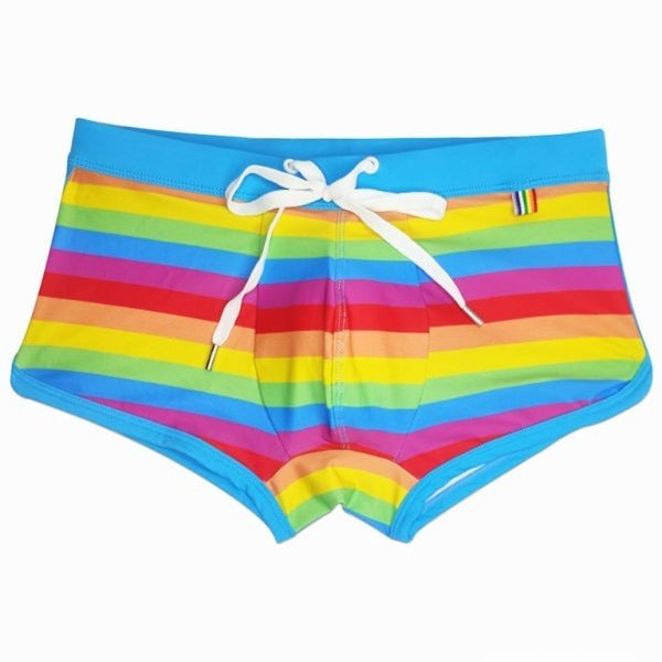 Rainbow Fashion Tethered Slit Boxer Swim Shorts - www.SharpDuds.com