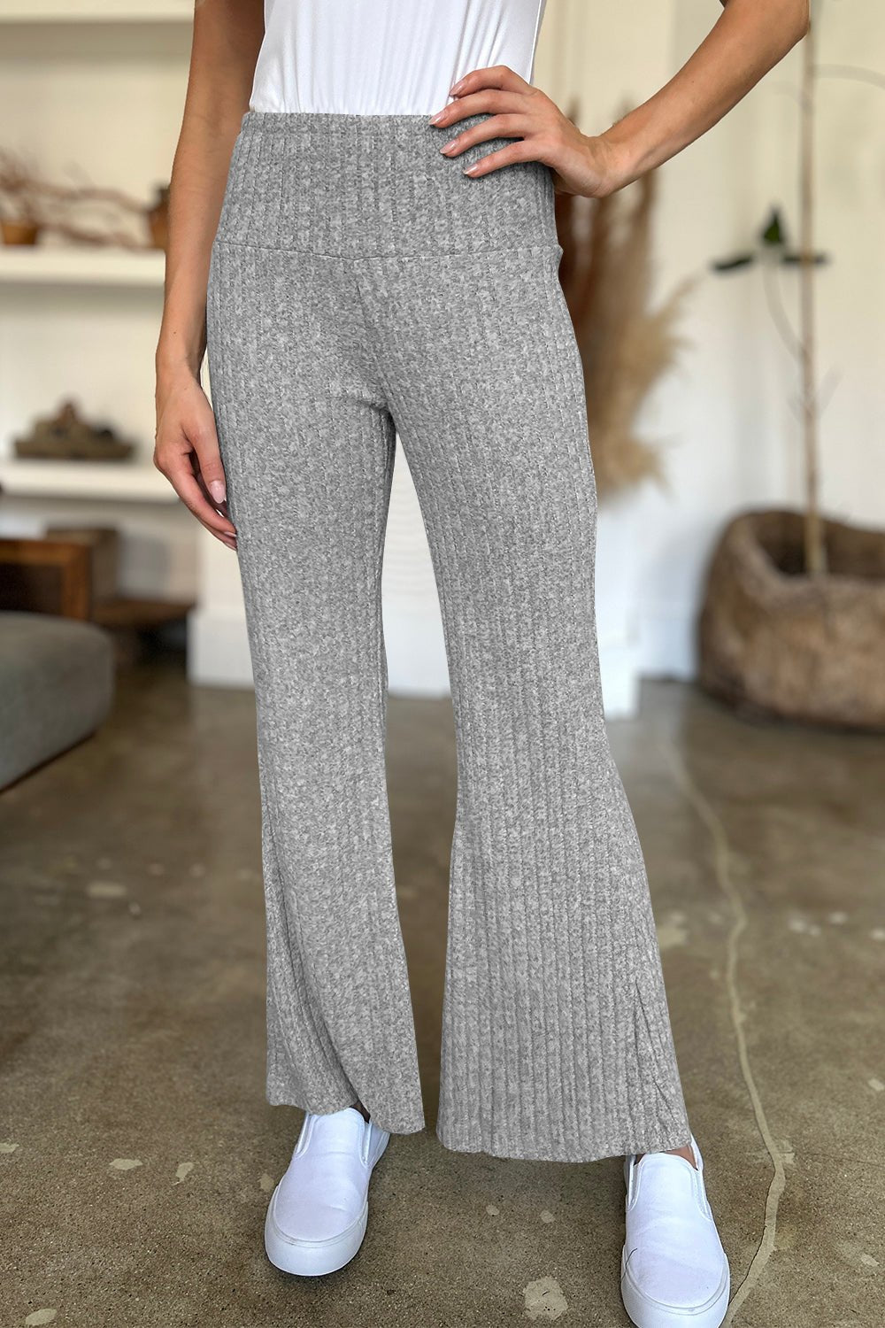 Ribbed High Waist Flare Pants - SharpDuds