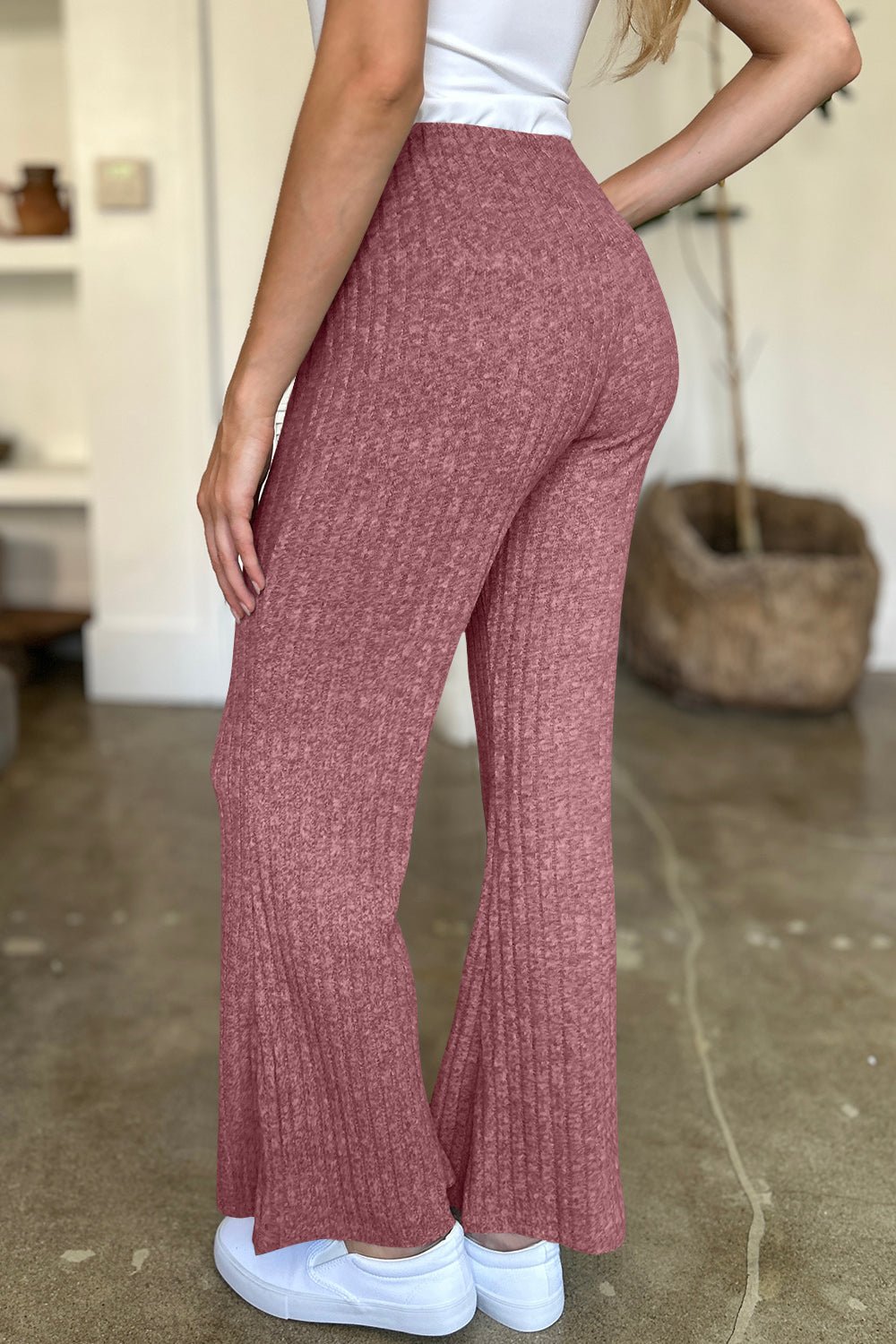 Ribbed High Waist Flare Pants - SharpDuds