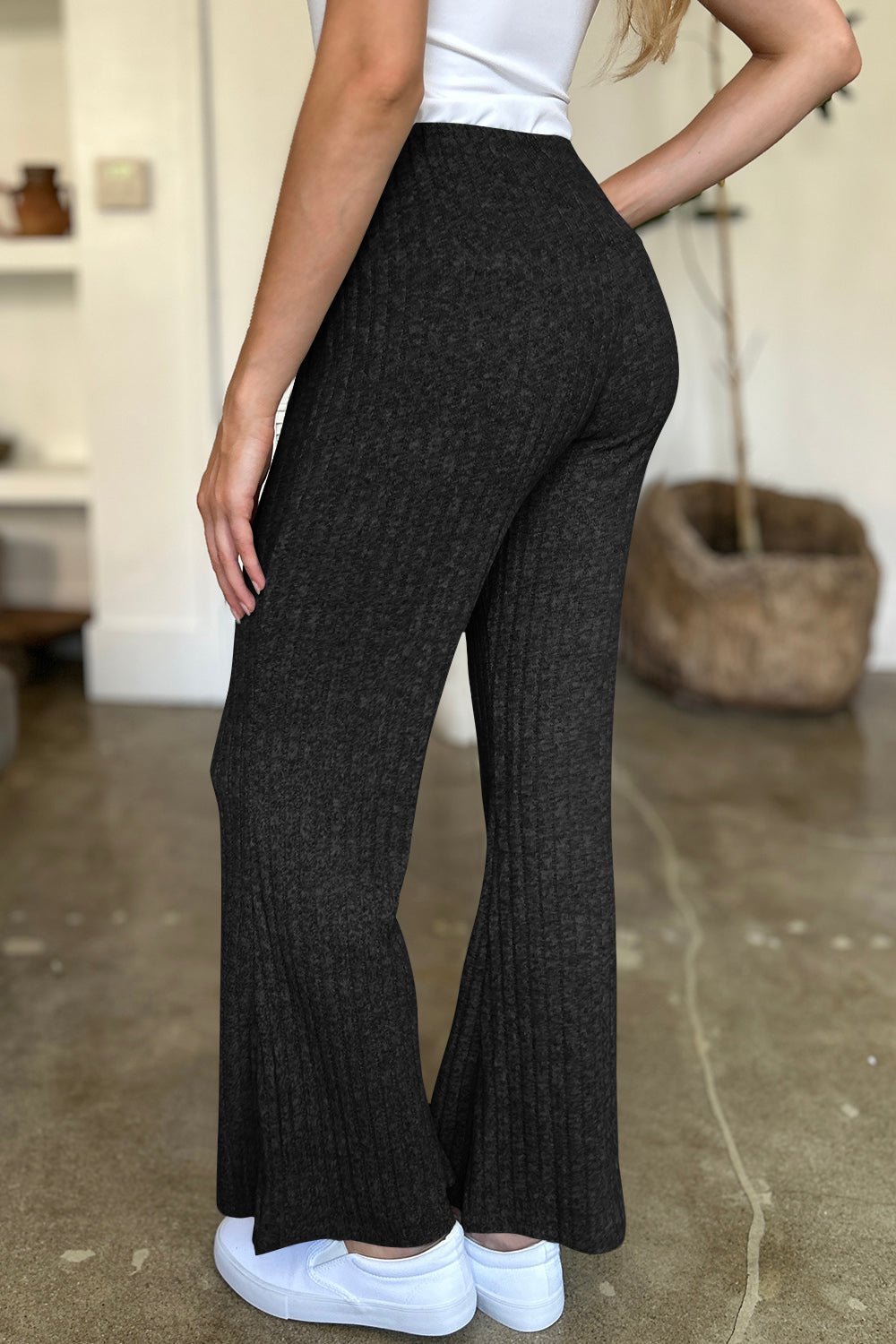 Ribbed High Waist Flare Pants - SharpDuds