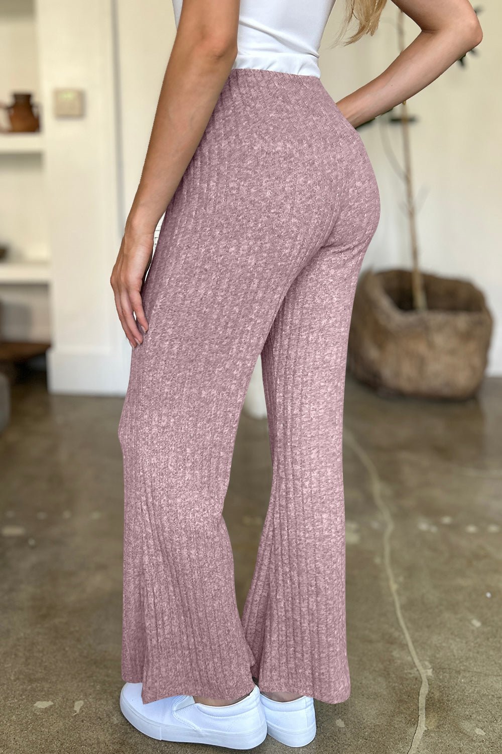 Ribbed High Waist Flare Pants - SharpDuds