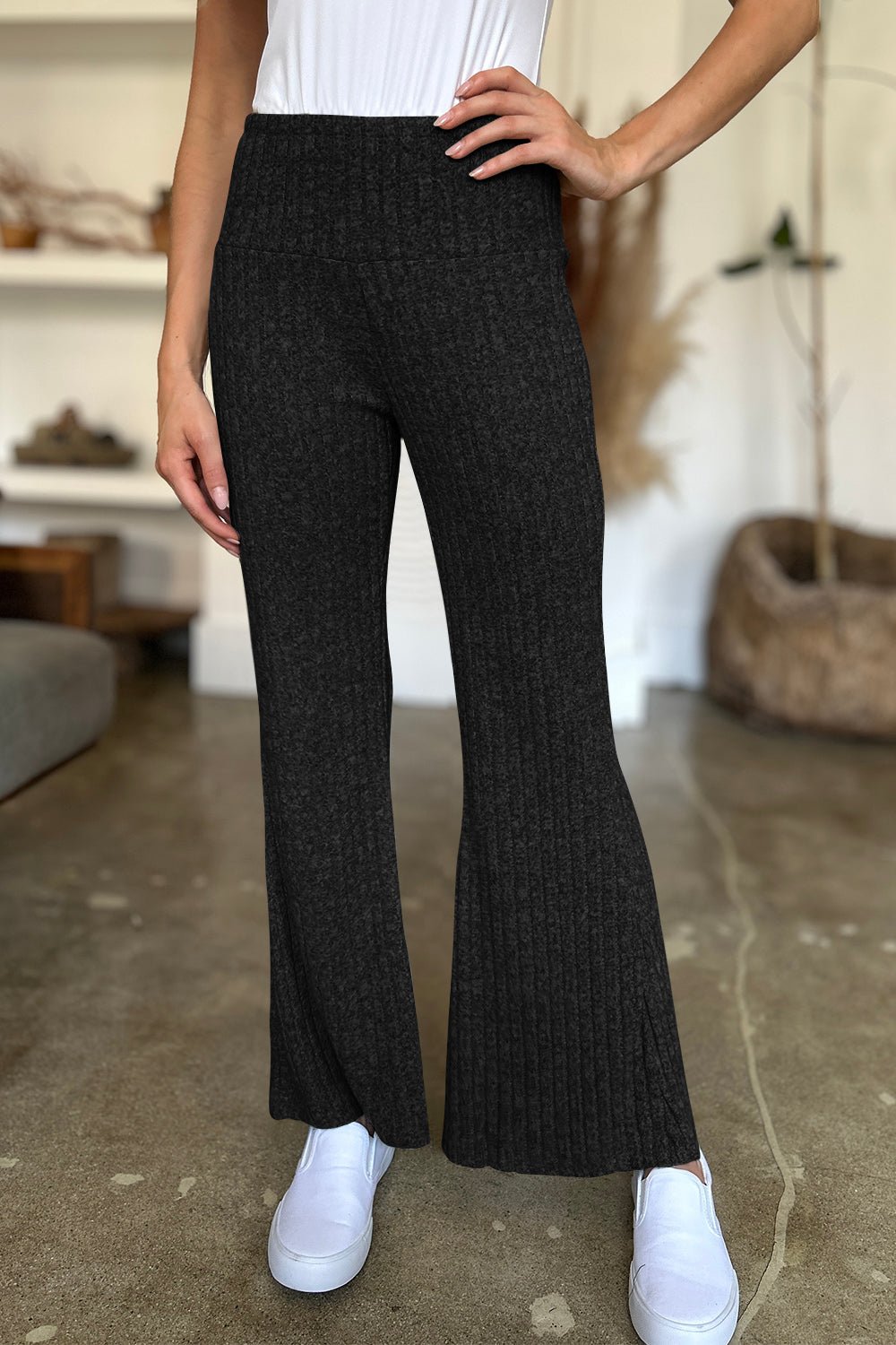 Ribbed High Waist Flare Pants - SharpDuds