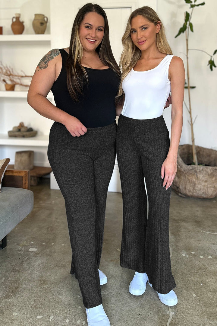 Ribbed High Waist Flare Pants - SharpDuds