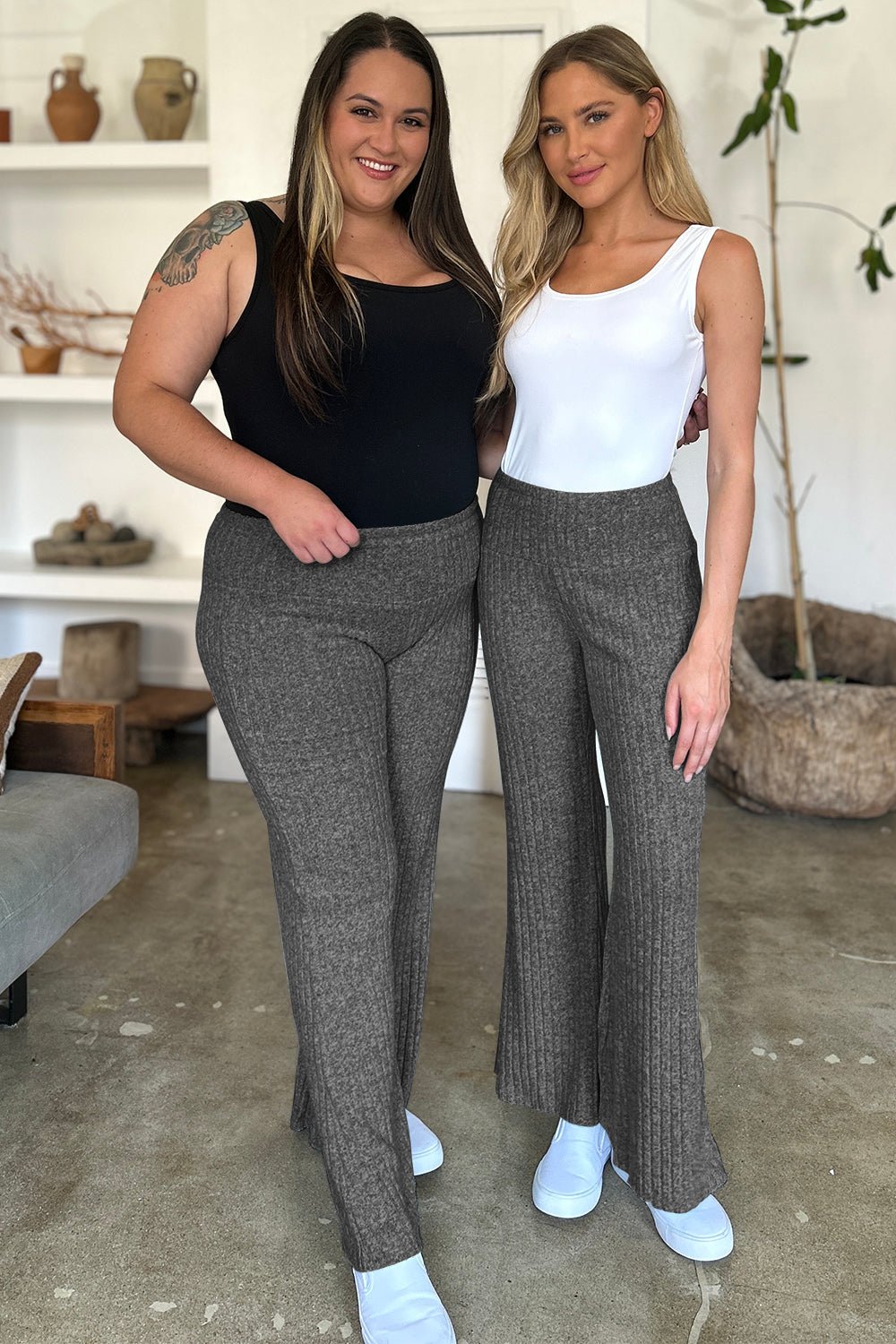 Ribbed High Waist Flare Pants - SharpDuds