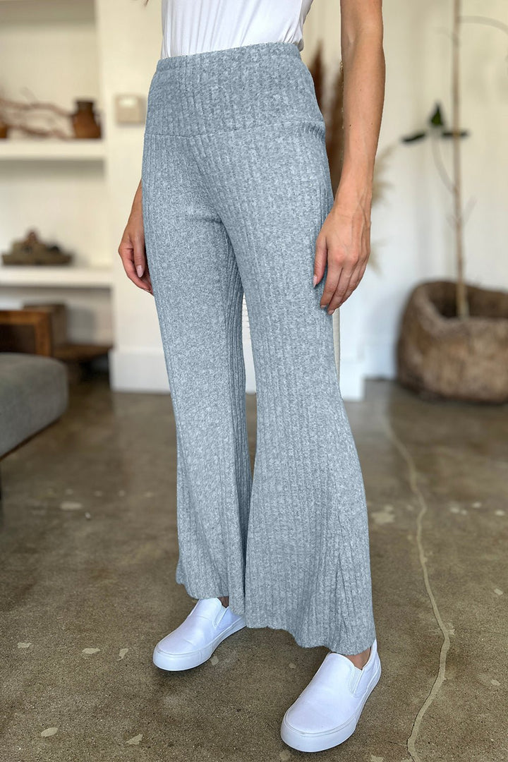 Ribbed High Waist Flare Pants - SharpDuds