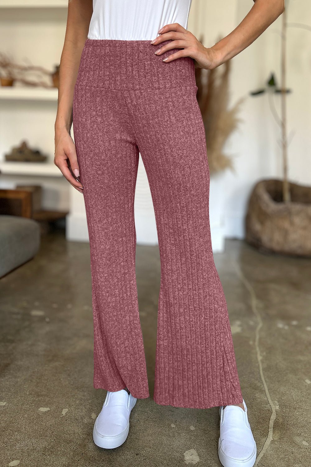 Ribbed High Waist Flare Pants - SharpDuds