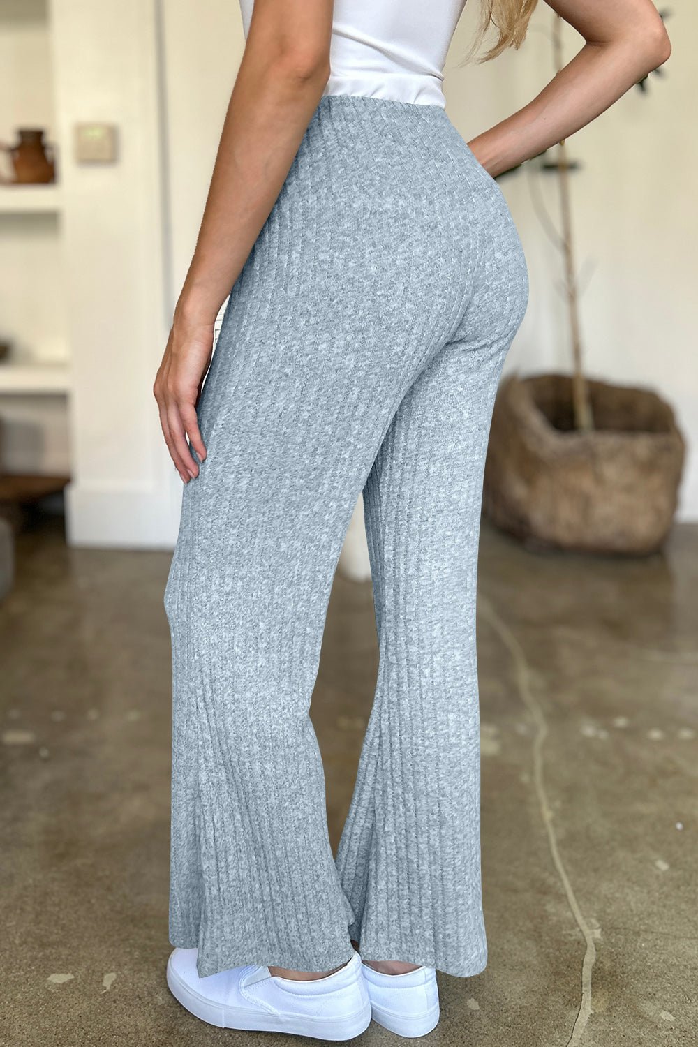 Ribbed High Waist Flare Pants - SharpDuds