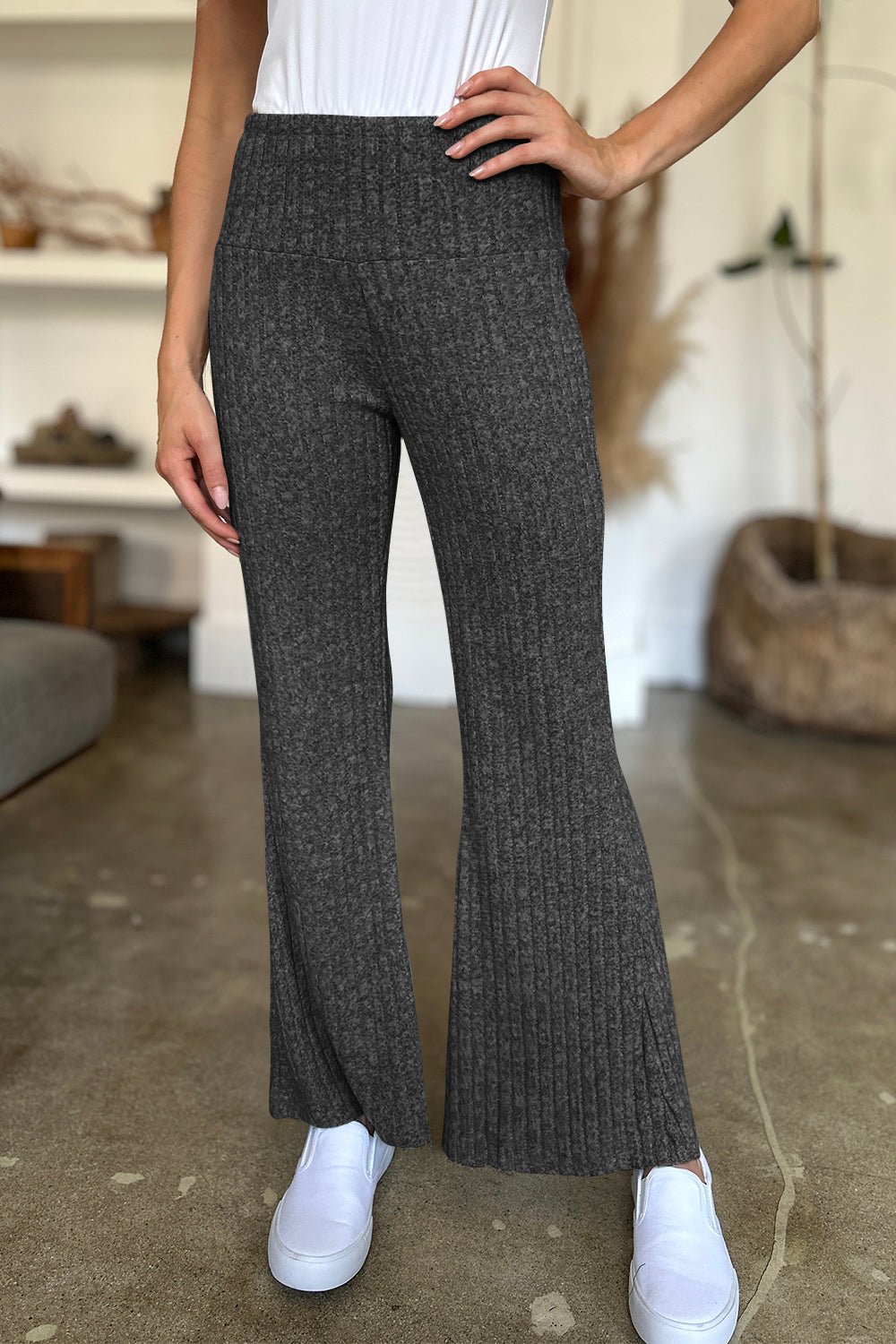 Ribbed High Waist Flare Pants - SharpDuds