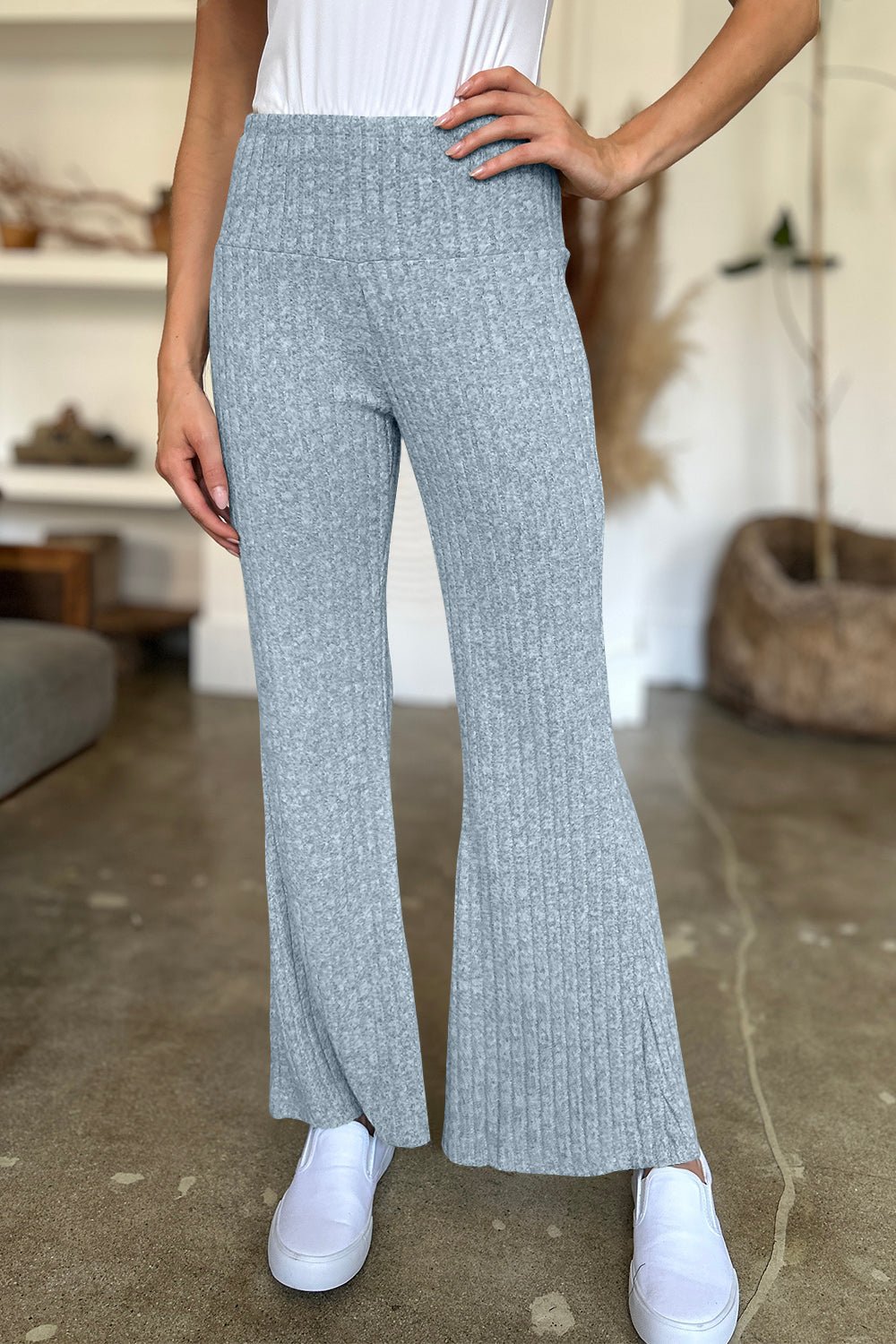 Ribbed High Waist Flare Pants - SharpDuds