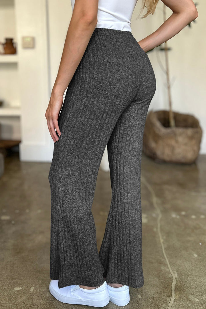 Ribbed High Waist Flare Pants - SharpDuds