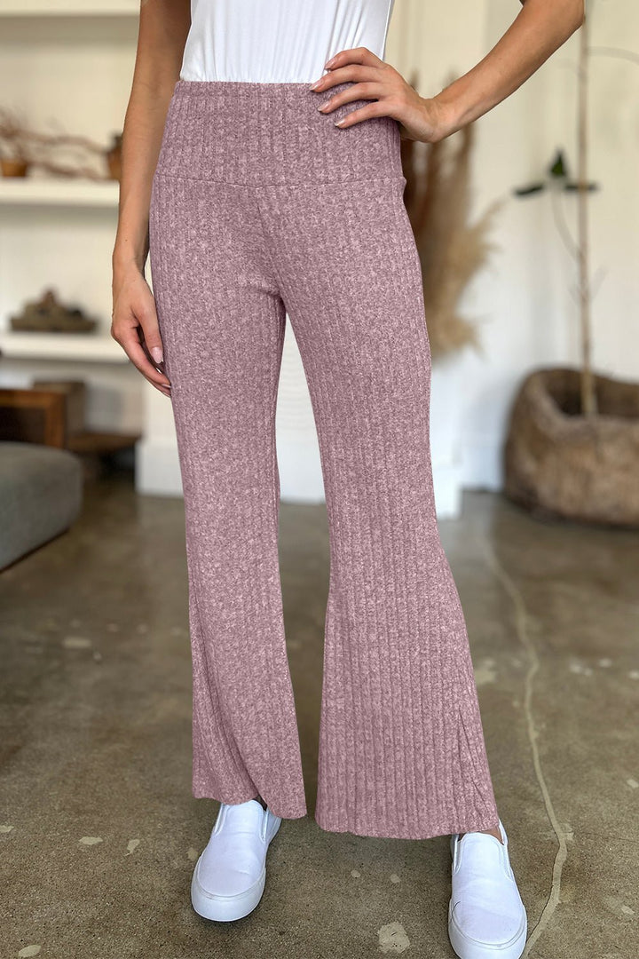 Ribbed High Waist Flare Pants - SharpDuds