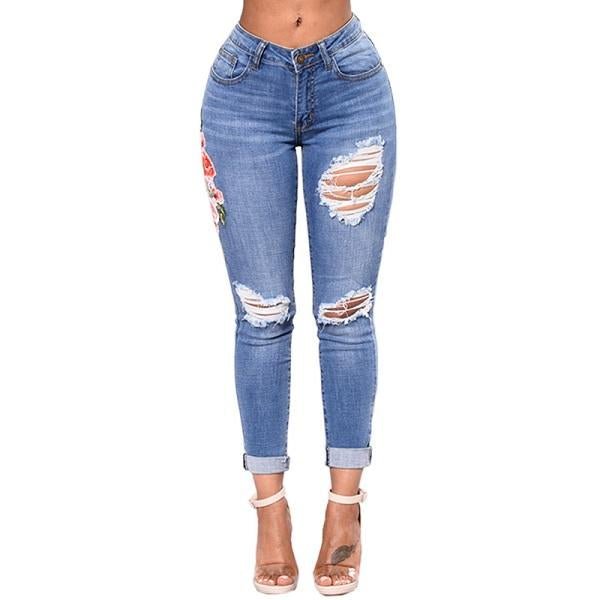 Ripped Denim Pencil Pants - www.SharpDuds.com