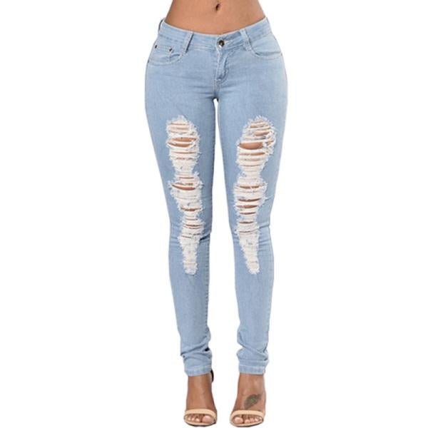 Ripped Denim Pencil Pants - www.SharpDuds.com