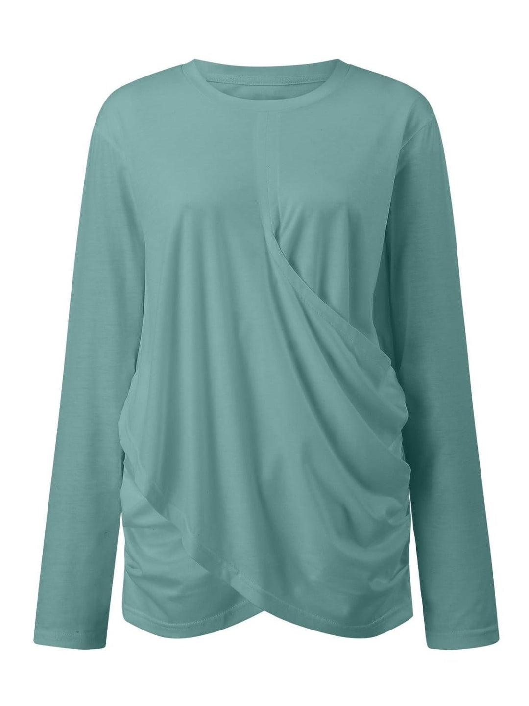 Ruched Round Neck Long Sleeve T-Shirt - SharpDuds