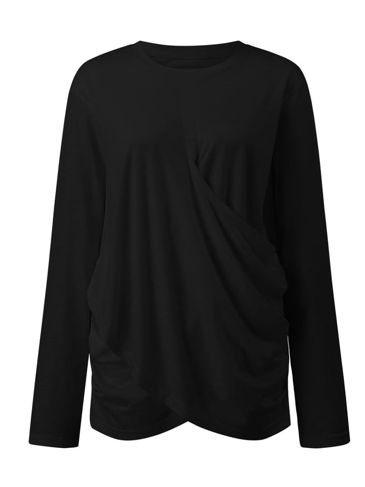 Ruched Round Neck Long Sleeve T-Shirt - SharpDuds