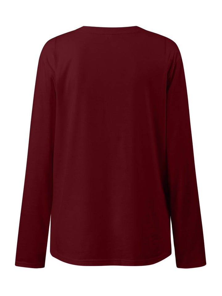 Ruched Round Neck Long Sleeve T-Shirt - SharpDuds