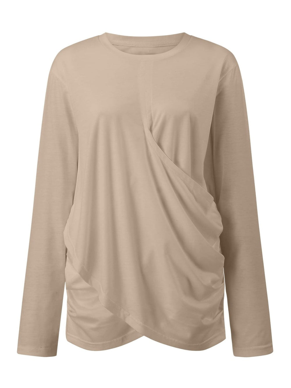 Ruched Round Neck Long Sleeve T-Shirt - SharpDuds