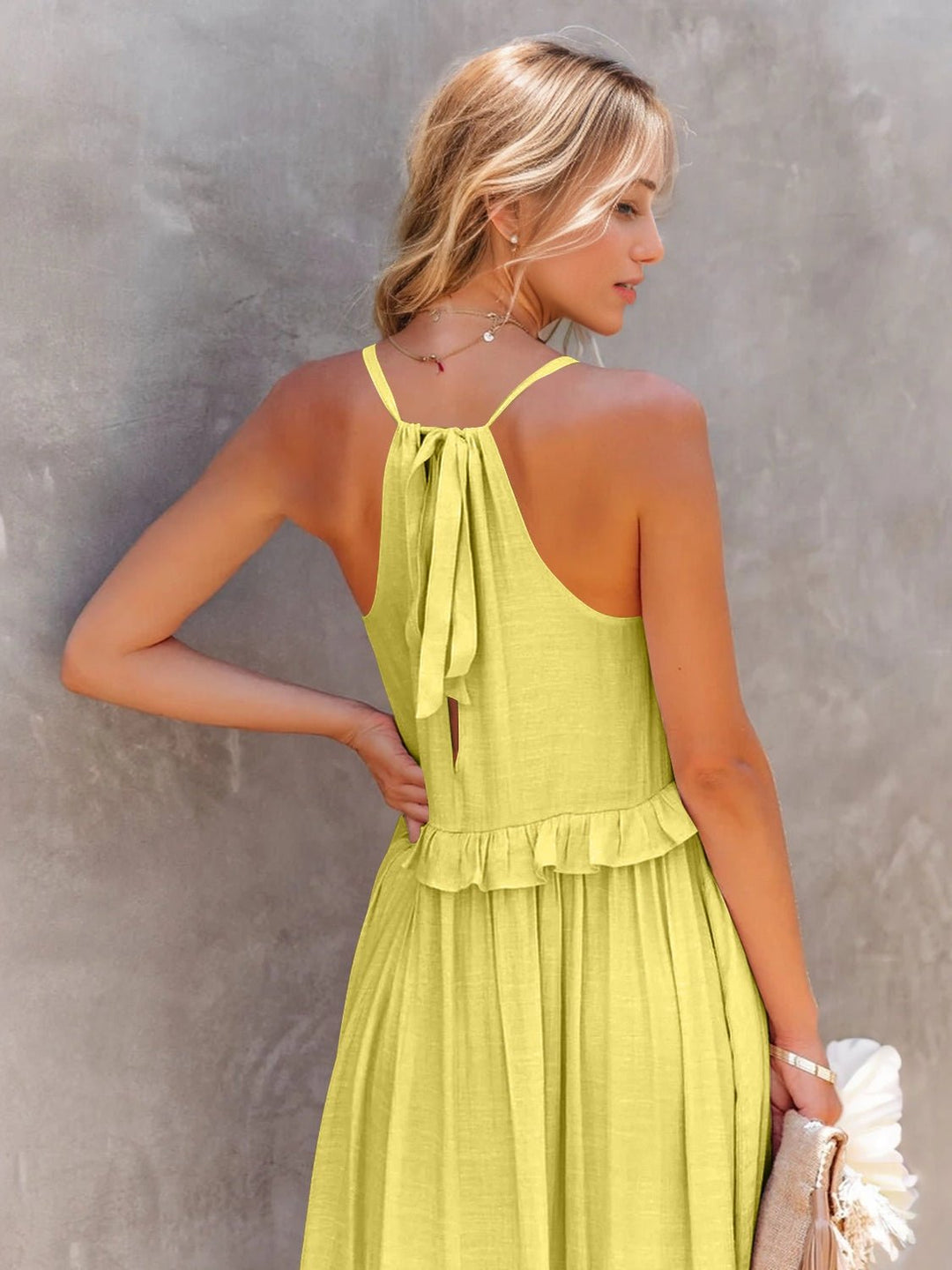 Ruffled Sleeveless Tiered Maxi Dress with Pockets - SharpDuds