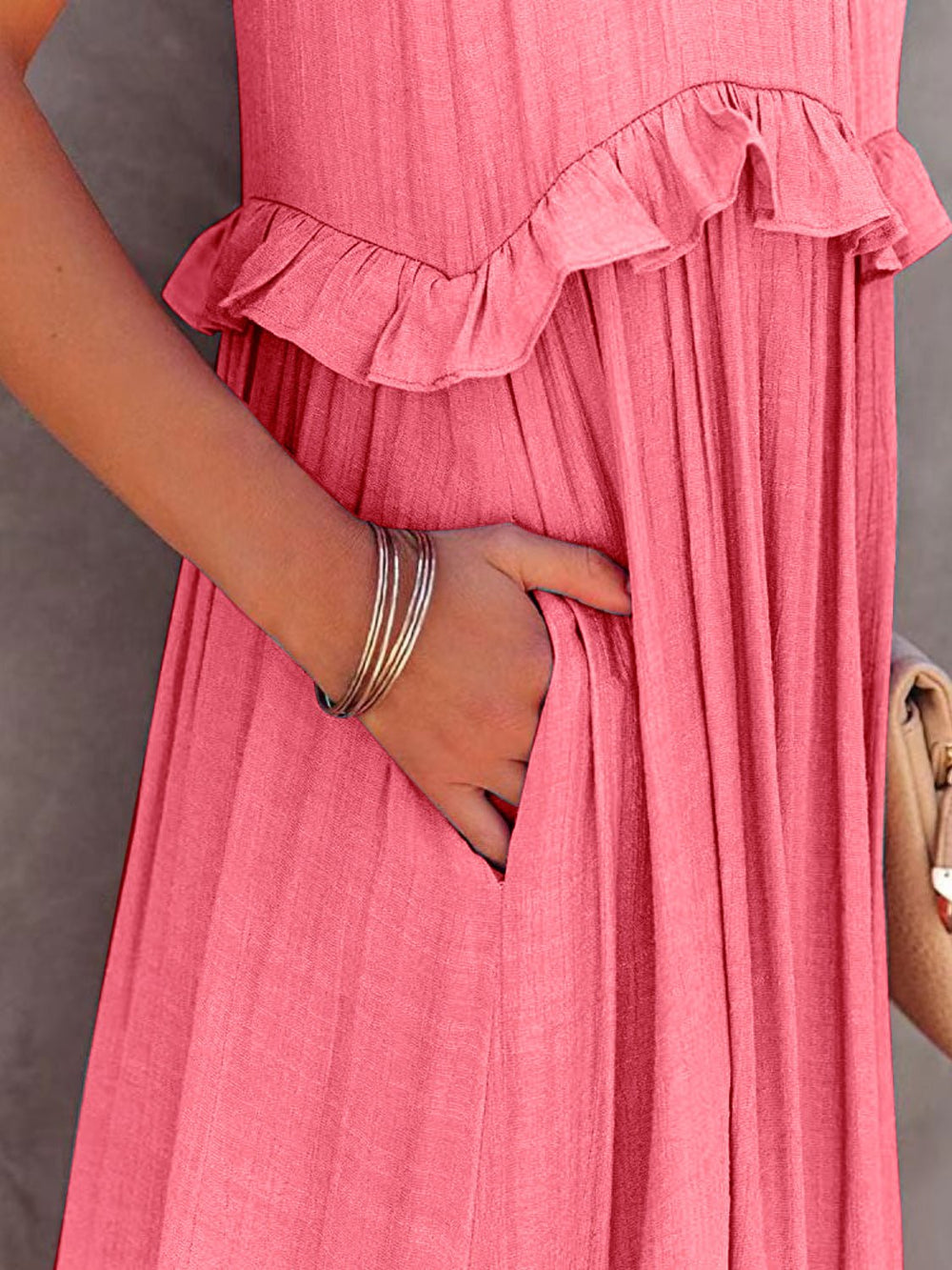 Ruffled Sleeveless Tiered Maxi Dress with Pockets - SharpDuds