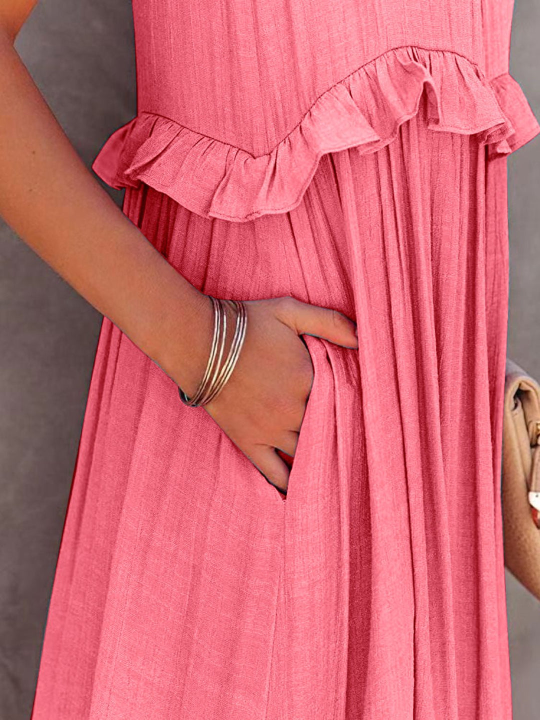 Ruffled Sleeveless Tiered Maxi Dress with Pockets - SharpDuds