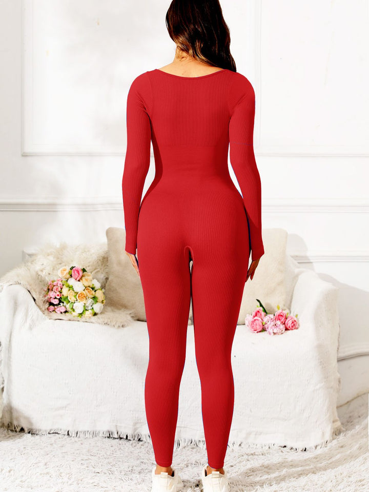 Scoop Neck Long Sleeve Active Jumpsuit - SharpDuds