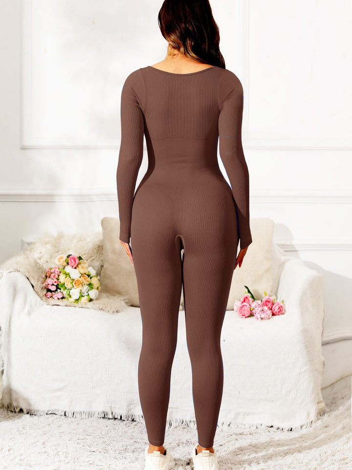 Scoop Neck Long Sleeve Active Jumpsuit - SharpDuds