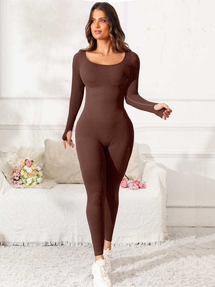 Scoop Neck Long Sleeve Active Jumpsuit - SharpDuds