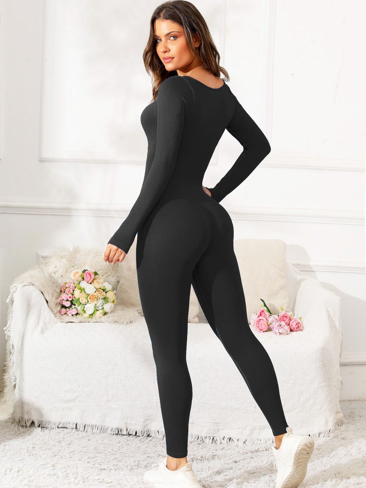 Scoop Neck Long Sleeve Active Jumpsuit - SharpDuds