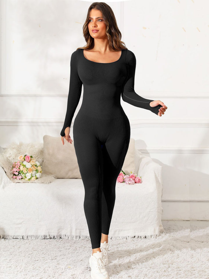 Scoop Neck Long Sleeve Active Jumpsuit - SharpDuds