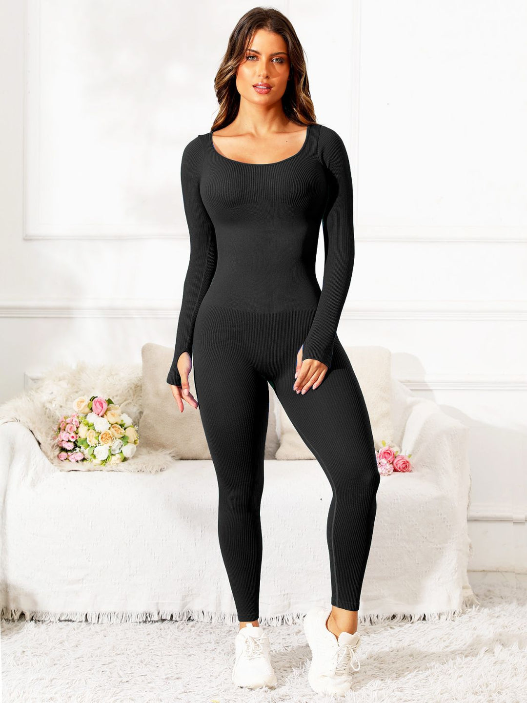 Scoop Neck Long Sleeve Active Jumpsuit - SharpDuds