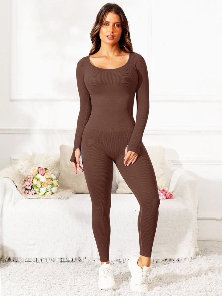 Scoop Neck Long Sleeve Active Jumpsuit - SharpDuds