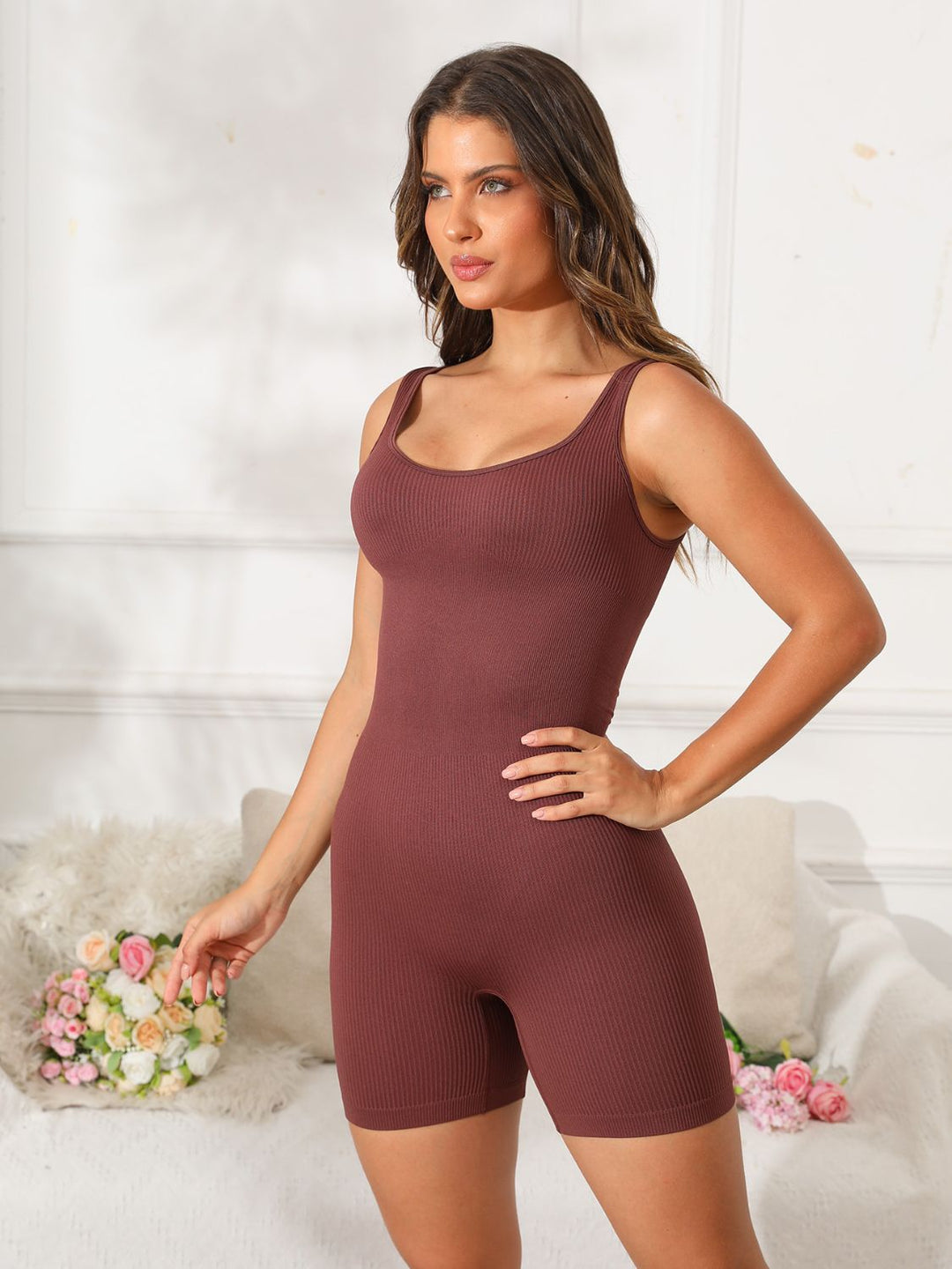 Scoop Neck Wide Strap Active Romper - SharpDuds