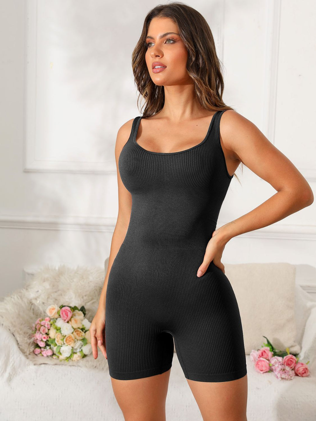 Scoop Neck Wide Strap Active Romper - SharpDuds