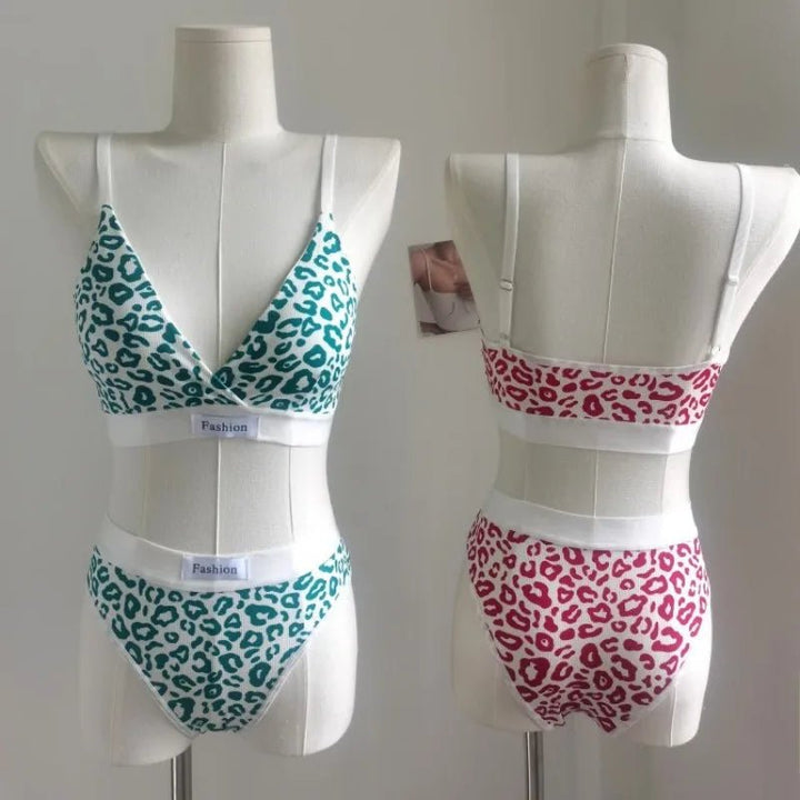 Seamless Bra Set Leopard V-neck Brassieres and Low Rise Panties - www.SharpDuds.com