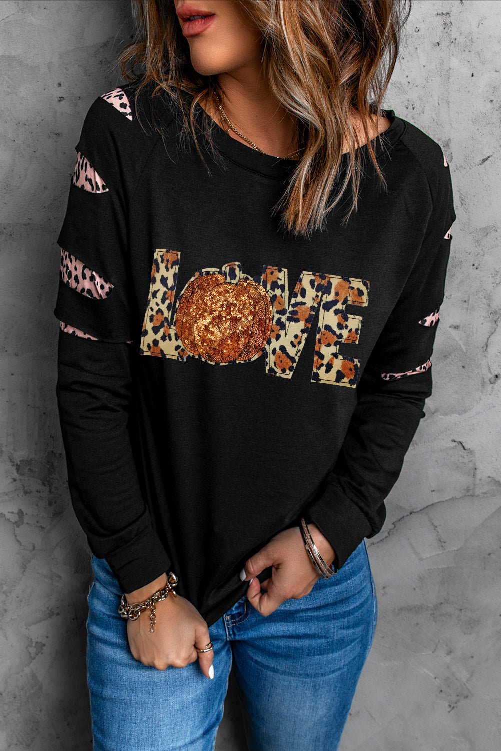 Sequin Leopard Long Sleeve Sweatshirt - SharpDuds