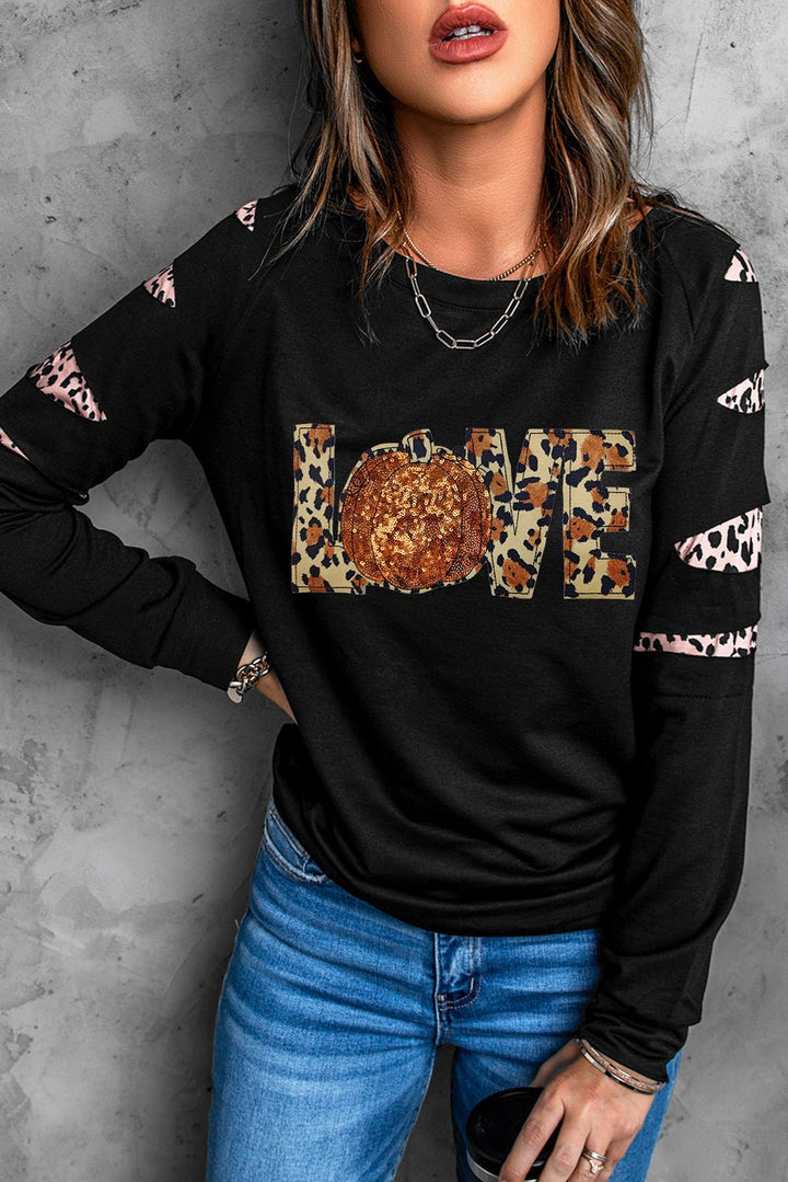 Sequin Leopard Long Sleeve Sweatshirt - SharpDuds