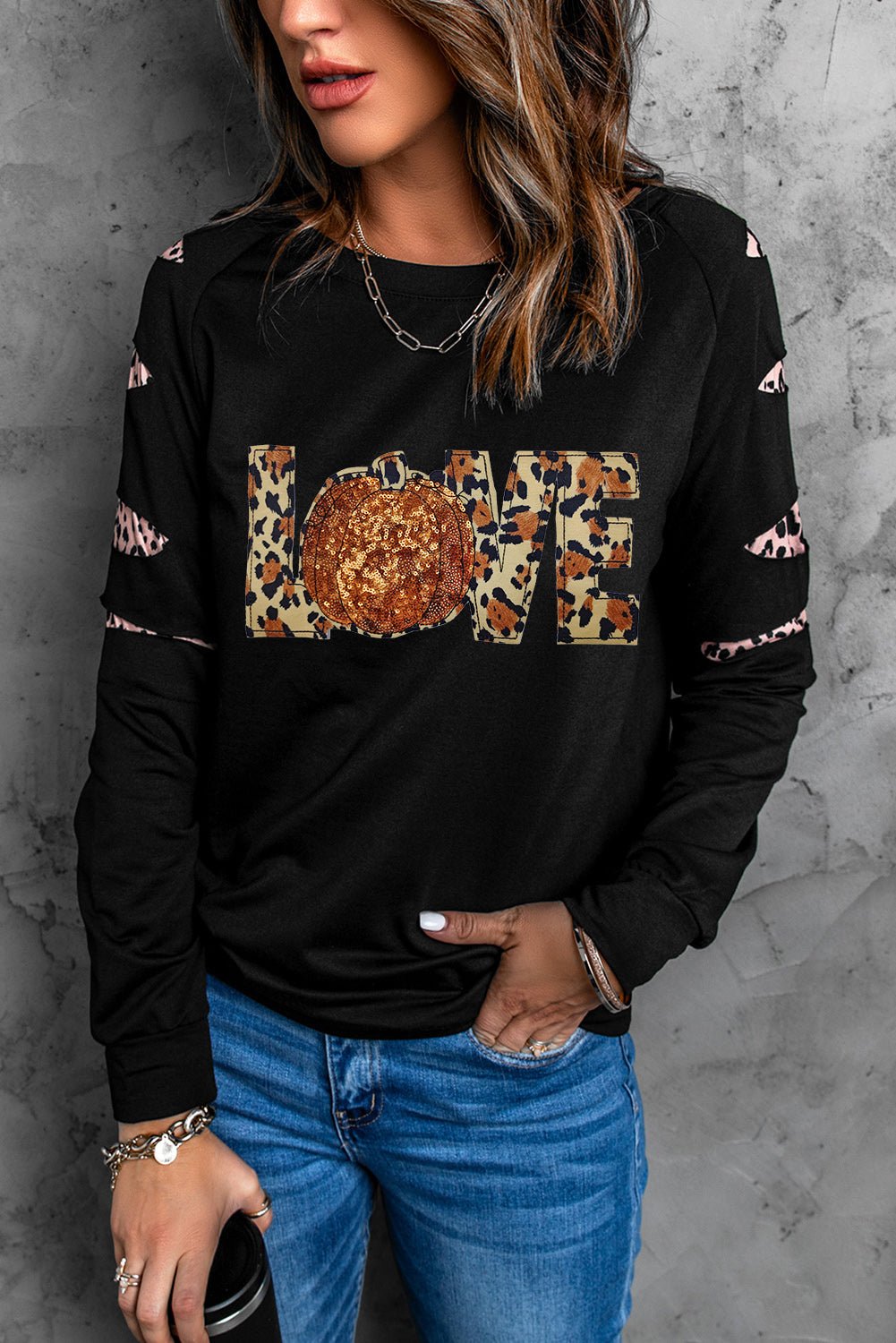 Sequin Leopard Long Sleeve Sweatshirt - SharpDuds