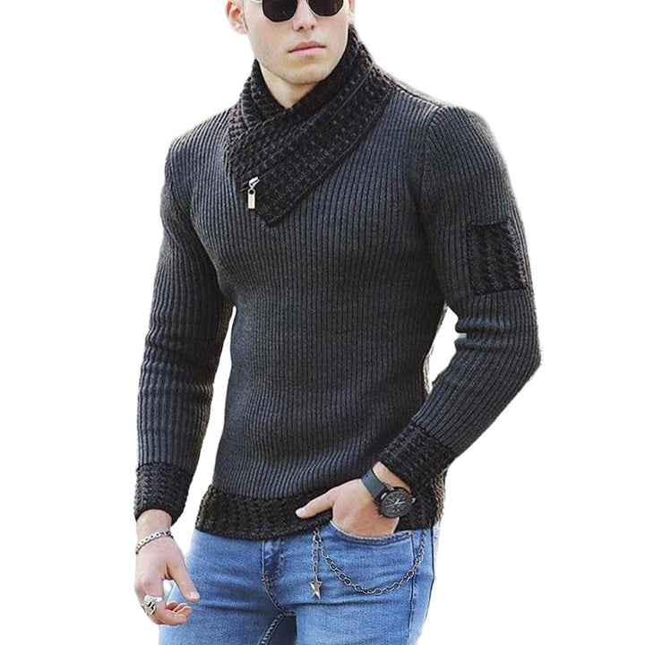 Shawl Pullover Ribbed Collar Zipper Sweater - www.SharpDuds.com